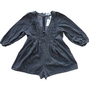 Vervet Black Denim Bodysuit Shorts Romper Jumpsuit Retro NWT women’s Size Medium